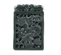 Tingyilan Colgante de Jade Hotan Verde Natural Dragón de la Suerte Talismán Amuleto Adornos Espirituales de Jade Chino Joyas Regalos con Caja,3