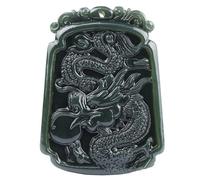 Tingyilan Colgante de Jade Hotan Verde Natural Dragón de la Suerte Talismán Amuleto Adornos Espirituales de Jade Chino Joyas Regalos con Caja,2