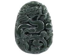 Tingyilan Colgante de Jade Hotan Verde Natural Dragón de la Suerte Talismán Amuleto Adornos Espirituales de Jade Chino Joyas Regalos con Caja,9