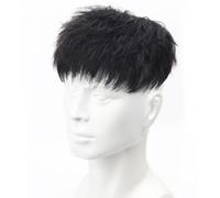 Tingyilan Peluca Negra Rizada Corta Para Hombre, Sistemas De Reemplazo De Peluquín De Onda De Cabello Humano Real Natural Con 4 Clips Y 10 Cintas Para El Uso Diario,Negro,18x20cm