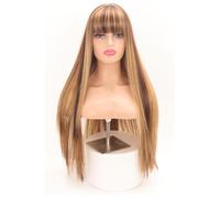 Tingyilan Peluca recta resaltada larga mixta rubia con flequillo para mujer, pelucas sintéticas de la parte media para el disfraz de fiesta Cosplay Halloween Anime Carnival