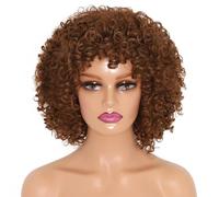 Tingyilan Pelucas Afro Rizadas Y Rizadas Cortas Con Flecos Peluca De Pelo De Los Años 80 De Aspecto Natural Con Flequillo Sintético Para Mujeres Negras Para Cosplay Y Diario,10