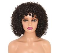 Tingyilan Pelucas Afro Rizadas Y Rizadas Cortas Con Flecos Peluca De Pelo De Los Años 80 De Aspecto Natural Con Flequillo Sintético Para Mujeres Negras Para Cosplay Y Diario,1b