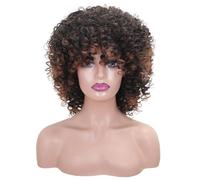 Tingyilan Pelucas Afro Rizadas Y Rizadas Cortas Con Flecos Peluca De Pelo De Los Años 80 De Aspecto Natural Con Flequillo Sintético Para Mujeres Negras Para Cosplay Y Diario,1bt30