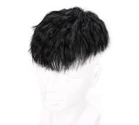 Tingyilan Tupé para hombres Pelucón humano con unidades de pelo de PU Pelucas de hombre de onda rizada Sistema de reemplazo humano con 4 clips y 10 cintas de doble cara,Negro,16x18cm
