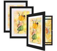 Tinkeps Marco para fotos infantil A4, set de 3, marco de madera Negro con cristal acrílico irrompible, perfecto para mostrar obras de arte y fotos de niños