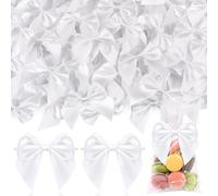 Tinkrstuff 50 lazos blancos para manualidades, lazo de cinta de satén para decoración de ropa, lazos de tela para decoración de fiestas, bonitos accesorios de bricolaje para envolver regalos, pasteles