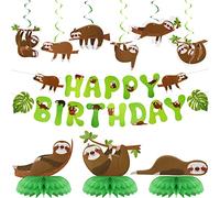 Tinlade 17 piezas de decoración y suministros para fiesta de perezoso de perro, incluyendo 2 pancartas de cumpleaños, 3 centros de mesa de panal, 6 remolinos colgantes y tarjetas para recuerdos de