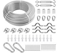 TINMAGI 5mm 30m Kit de Cable de Acero Inoxidable, Cable de Acero Recubierto de PVC, Cable Acero Plastificado para Plantas Trepadoras, Cuerda Tendedero, Suspensión, Luces de Cadena, Cortinas