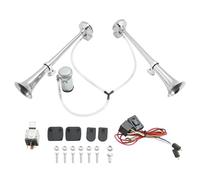 TINMAGI Bocina de Aire Doble Tubo, Claxon de Aire a Presión 12V con Compresor, Camión Trompeta 150dB de Zinc Cromado, 450 mm Doble Tubo Bocina para Camión Coche Tractor Barco Moto