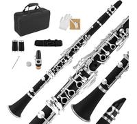 TINMAGI Clarinete B Flat 17 Llaves, Clarinete Profesional de Bb para Principiantes en Niquelada, con Estuche Rígido Kit de Limpieza, Instrumentos de Viento