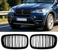 TINMAGI E70 Riñones Negro Apto para BMW X5 X6 E70 E71, Riñones Rejilla del Radiador, Parrilla Radiadora, Parrilla Riñón Doble Puente Sport Brillante Negro Delantera 2007-2013 (para X5 E71 2007-2013)