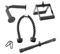 TINMAGI Set di accessori per macchina da Palestra, 4 pezzi in Acciaio, Cavo per Tricipiti, Impugnatura a V, Impugnatura a Sella, Barra Dritta + 2 Ganchi per Allenamento a casa