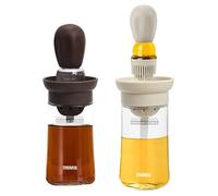 TINMIX Paquete de 2 dispensadores de aceite con cepillo, botella dispensadora de aceite de oliva de vidrio 2 en 1 de 180 ml con cepillo para cocinar freír cocina, T-OB21S, marrón y gris