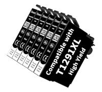 Tinnee T1291 Cartucho de Tinta Negro,Compatible con Epson T1291XL,para Epson Stylus SX445w SX425W SX440 SX235W SX435w SX420W SX435w SX525WD BX535WD(6 BK)