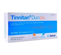 Tinnitan Duo 24h 60 Cápsulas - Con 5-HTP, Ginkgo Biloba, Magnesio y Zinc - Suplemento para el Alivio de Acúfenos y Zumbidos en el Oído - Mejora el Descanso, el Ánimo y la Microcirculación