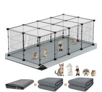Tinnmao 20 paneles de corralito para animales pequeños con techo, base impermeable + 2 almohadillas lavables para orina, jaula interior para conejillos de indias, conejos, cachorros, gatitos