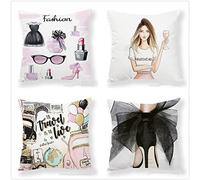 Tinnoon Fundas de Cojín, Funda de Almohada Lino de algodón Decorativa Chica Delicada Moderna con Cremallera Invisible Funda de Cojín 40x40cm, Juego de 4 Funda de Cojines para Sala de Estar Sofás