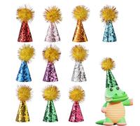 Tinoaly 10 uds Mini Sombreros de Fiesta para Peluches, Cumpleaños de Perros y Gatos con forma Cono con Purpurina y Pompones para Dinosaurios Juguete Manualidades Decoración Infantil