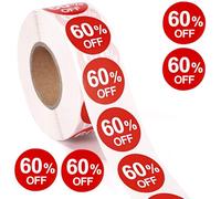 Tinoaly 1000uds Pegatinas de 60% Descuento, Pegatinas Redondas de 25mm Autoadhesivas 60 Porciento Descuento Etiquetas Promoción Prácticas Venta para Tiendas Minoristas Supermercados (Rojo)