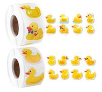 Tinoaly 1000uds Pegatinas Pato Goma Amarillo, Bonitas Enten Aufkleber Pegatinas Decorativas para Botellas de Agua Álbumes Recortes Cuadernos Bolsos y Decoración (2 Rollos)