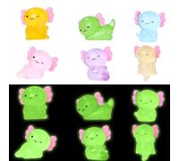 Tinoaly 12uds Mini Axolotl de Resina, Figuras Miniatura Pequeñas Axolotl Brillan en la Oscuridad Axolotls Pequeños Adorno Juguete para Manualidades Jardín Casa Muñecas Paisaje (6 Colores)