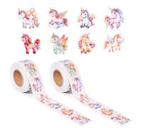 Tinoaly 2 Rollos de Pegatinas de Unicornio Arcoíris, 1000 Unidades Pegatinas Unicornio Dibujos Animados Recompensa para Manualidades Sellos Sobres Suministros Oficina