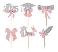 Tinoaly 24uds Cupcakes Toppers de Graduación, Papel Brillante Palillos para Cupcakes con Diploma Clase de 2025 Decoraciones Pasteles de Graduación Último Año para Suministros Fiestas Temáticas