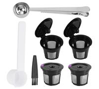 Tinoaly 4 Pzs Filtros para Cafetera con Cuchara Cepillo y Clip, Tazas de Filtro Reutilizables y Rellenables con Malla de Acero Inoxidable para Cafeteras Keurig 1.0 2.0
