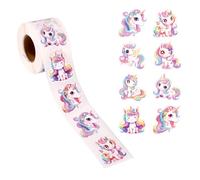 Tinoaly 500uds Rollo Pegatinas Unicornio, Etiquetas Manualidades DIY Dibujos Animados Lindos Calcomanías Autoadhesivas Unicornio para Botellas Agua Computadora Portátil Álbum Recortes (8 Diseños)