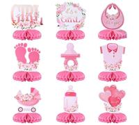 Tinoaly 9uds Decoraciones Baby Shower Niña Panal, Centros Mesa Rosas de Panal Diseños Florales Anuncio Embarazo Mesa para Recién Nacidas Suministros para Fiesta Revelación de Género