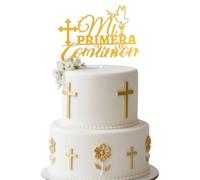 Tinoaly Adorno para Tarta de Mi Primera Comunión, Decoración Bautizo Boda Baby Shower Cumpleaños Fiesta Religiosa Española para Niños y Niñas (Brillante Dorado)