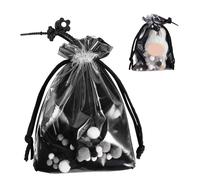 Tinoaly Bolsa Transparente para Exhibir Muñecas, Estuche Protector Portátil con Pompones Flores y Campanas Organizador Colgante con Cordón para Figuras Coleccionables y Peluches (Negro-Grande)