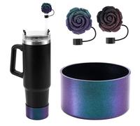 Tinoaly Fundas Silicona Degradadas para Vasos, 2 Tapas de Pajitas 10 mm Botellas de Agua Compatibles Vasos para Stanley 20/30/40 Oz Iceflow Hydro Flask Owala Yeti Rambler