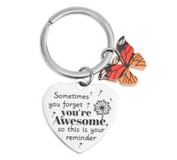 Tinoaly Llavero Regalos Inspiradores para Mujeres, en Forma de Corazón Sometimes You Forget You're Awesome Regalo Llavero Motivacional Aliento Regalo Mariposa para Amigos Amantes (Naranja)