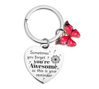 Tinoaly Llavero Regalos Inspiradores para Mujeres, en Forma de Corazón Sometimes You Forget You're Awesome Regalo Llavero Motivacional Aliento Regalo Mariposa para Amigos Amantes (Rosa)