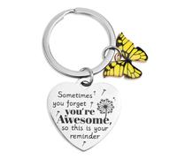 Tinoaly Llavero Regalos Inspiradores para Mujeres, en Forma de Corazón Sometimes You Forget You're Awesome Regalo Llavero Motivacional Aliento Regalo Mariposa para Amigos Amantes (Amarillo)