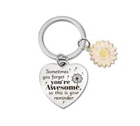 Tinoaly Regalo Inspirador Llavero, Forma de Corazón Motivacional con Colgante de Margarita Sometimes You Forget You're Awesome Positivo Regalos de Aliento para Mujeres Amigos Amantes