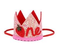 Tinoaly Sombrero Fresa para el Primer Cumpleaños Niñas, Corona de Bayas con Purpurina Rosa para el Primer Cumpleaños Decoración Baby Shower Fiesta Temática Fresa