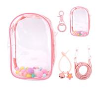 Tinoaly Vitrina Transparente Exhibir Figuras, Funda Protectora para Muñecos Peluche Bolsa de Almacenamiento Bandolera Portátil Colgar Protector & Llavero para Accesorios Muñecas 15cm/17cm (Rosa)