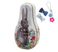 Tinplate Easter Candy Box, portátil Chocolate Storage Organizer, Vintage Bunny Pattern Container with Lid, Lightweight Metal Candy Box, Easter Basket Treat Storage for Kids Children Boys Girls