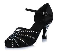 TINRYMX Seda Zapatos Baile Latino Diamante de Imitación Salsa Zapatos de Baile Latino de Mujer,Modelo-AF-43503,Negro,42 EU