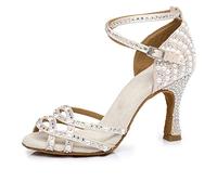 TINRYMX Zapatos Baile Latin Mujer Punta Abierta de Salón Baile Tango Salsa de Baile Zapatos de Baile,L379-Beige-7.5CM,42 EU