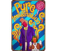 TINSAEGE Letrero de metal con diseño de WILLY WONKA, pura imaginación, letreros decorativos y placas para tu hogar, bar, club o decoración de pared, 8 x 12 pulgadas