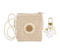 Tinsellns Bolso Bandolera Mujer con Decoración Floral, Bolsos de Paja de Estilo Boho, Bolso Pequeño de Hombro Cruzado con Llavero de Concha, Ideal para Vacaciones, Playa y Viajes
