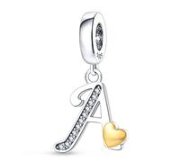 TINSLO A Alfabeto Charms Abalorios Colgante para mujer, plata de ley 925, compatible con pulseras y collares Pandora, compatible con pulseras europeas para mujeres y niñas