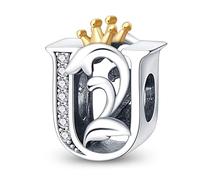 TINSLO U Alfabeto Charms Abalorios Colgante para mujer, plata de ley 925, compatible con pulseras y collares Pandora, compatible con pulseras europeas para mujeres y niñas