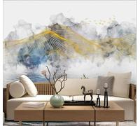 Tinta China Abstracta Hilo De Oro Pájaros Voladores Pequeño Barco 3D Papel Pintado Pared Fácil Instalación Oficina Sala Estar Sofá Dormitorio TV Fondos Decoración-350cm×256cm