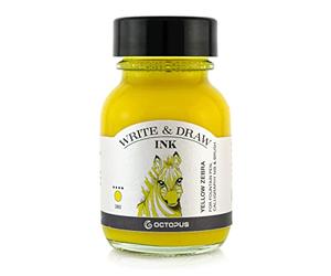 Tinta de escritura y dibujo Octopus Write and Draw Ink 380 Amarillo Zebra, tinta impermeable para escribir y dibujar, tinta de caligrafía, tinta de dibujo resistente a la decoloración para plumas