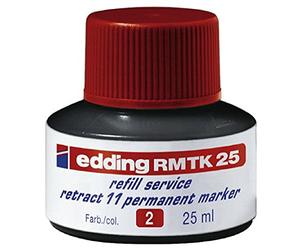 Tinta de recambio edding RMTK 25 - rojo - 25 ml - con sistema capilar, ideal para rellenar de forma limpia y sin complicaciones el marcador permanente edding retract 11